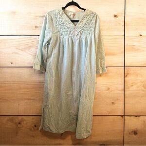 Miss Elaine Seersucker Zip Robe Duster Kaftan Blue Embroidered House Dress L